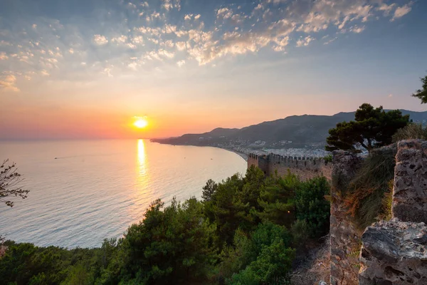Beautiful Sunset Alanya Castle Mediterranean Sea Turkey — Stock Photo, Image