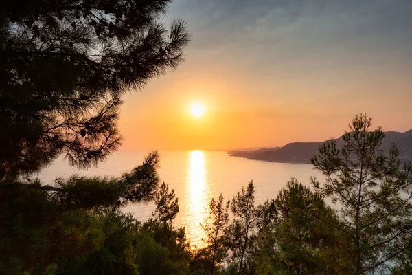 Belo Pôr Sol Castelo Alanya Junto Mar Mediterrâneo Turquia — Fotografia de Stock