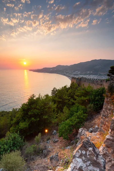 Schöner Sonnenuntergang Auf Der Burg Von Alanya Mittelmeer Türkei — Stockfoto