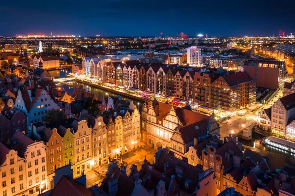 Letecká Scenérie Starého Města Gdaňsku Soumraku Polsko — Stock fotografie