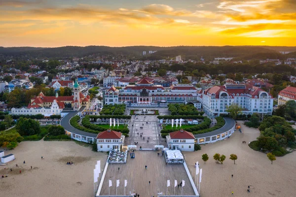 Bela Arquitetura Cidade Sopot Junto Mar Báltico Pôr Sol Polônia — Fotografia de Stock