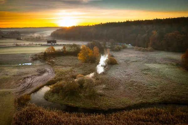 Misty Landschap Van Kashubian Rivieren Bossen Bij Zonsopgang Polen — Stockfoto