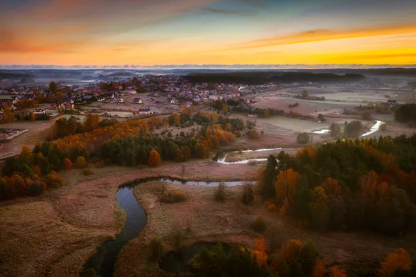 Radunia Rivier Meandert Het Herfstlandschap Voor Zonsopgang Kashubia Polen — Stockfoto