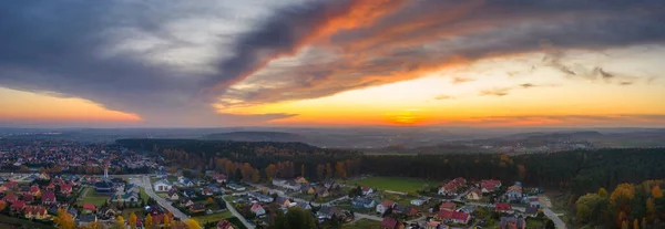 Prachtige Zonsondergang Boven Het Herfstbos Rotmanka Polen — Stockfoto
