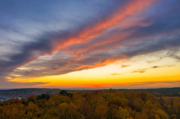 Piękny Zachód Słońca Nad Jesiennym Lasem Rotmance Polska — Zdjęcie stockowe