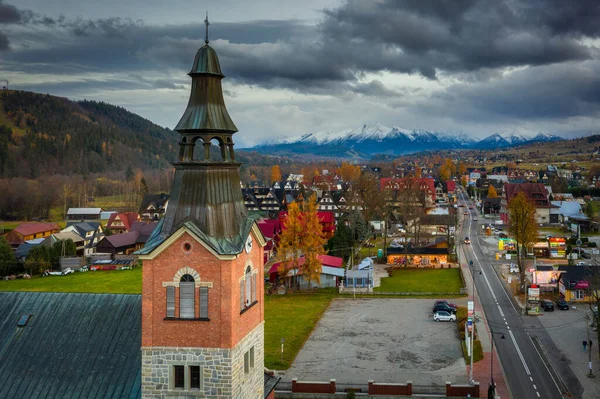 Bialka Tatrzanska Polsko Listopadu 2021 Kostelní Věž Obci Bialka Tatrzanska — Stock fotografie