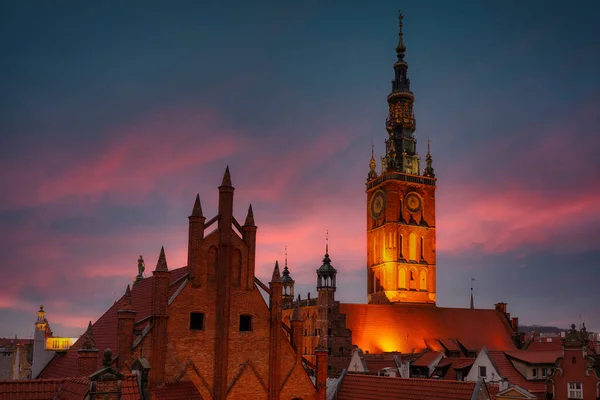 Bellissima Architettura Del Centro Storico Danzica Tramonto Polonia — Foto Stock