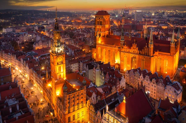 Vacker Arkitektur Gamla Stan Gdansk Skymningen Polen — Stockfoto