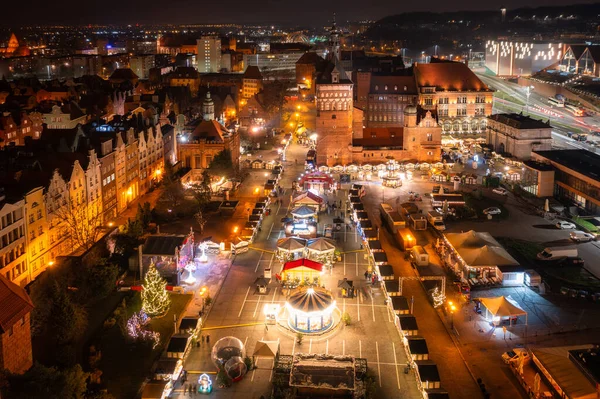 Gyönyörű Karácsonyi Vásár Régi Város Gdansk Éjjel Lengyelország — Stock Fotó