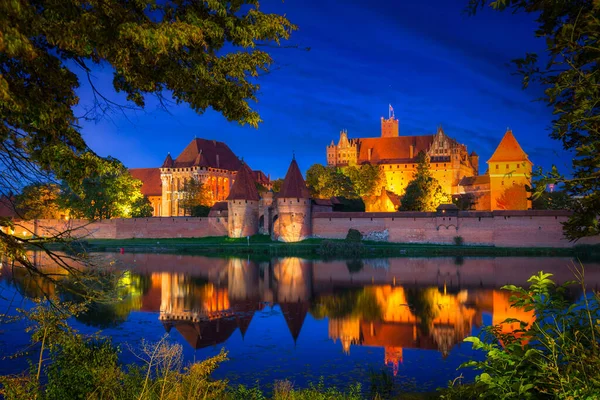 Castello Malbork Sul Fiume Nogat Notte Polonia — Foto Stock