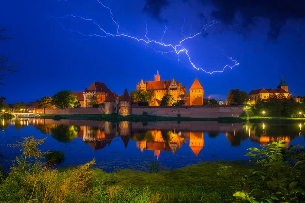 Malbork Castle Nogat River Stormy Night Poland — Stock Photo, Image
