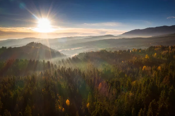 Krásný Východ Slunce Nad Tatranskými Horami Průsmyk Přes Lapszanku Polsku — Stock fotografie