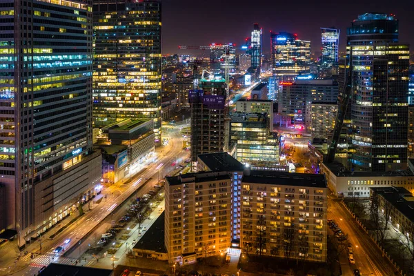 Warszawa Polen Februari 2021 Verbazingwekkend Stadsgezicht Van Warschau Nachts Hoofdstad — Stockfoto