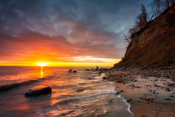 Fantastiskt Landskap Stranden Vid Orlowo Klippan Vid Soluppgången Gdynia Polen — Stockfoto