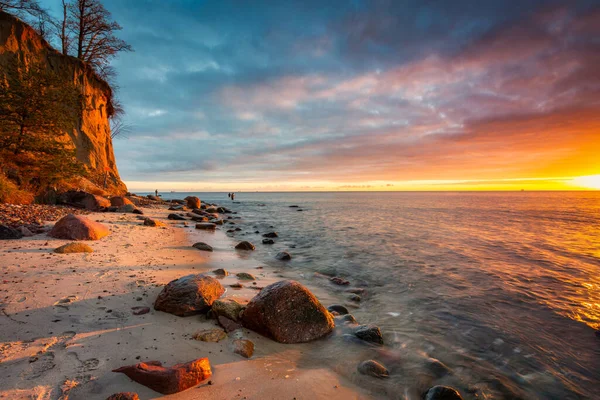 Удивительный Пейзаж Пляжа Орловской Скале Восходе Солнца Гдыня Польша — стоковое фото