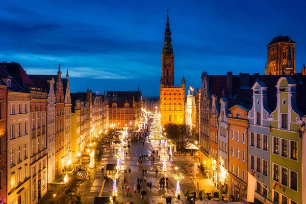 Decorações Natal Cidade Velha Gdansk Entardecer Polônia — Fotografia de Stock