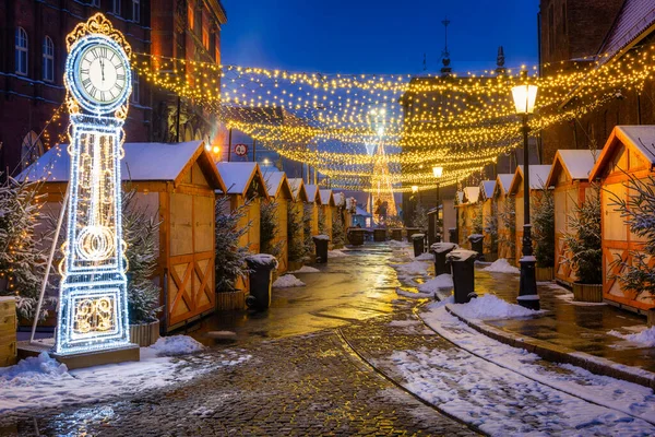 Hermosa Feria Navidad Casco Antiguo Gdansk Amanecer Polonia —  Fotos de Stock