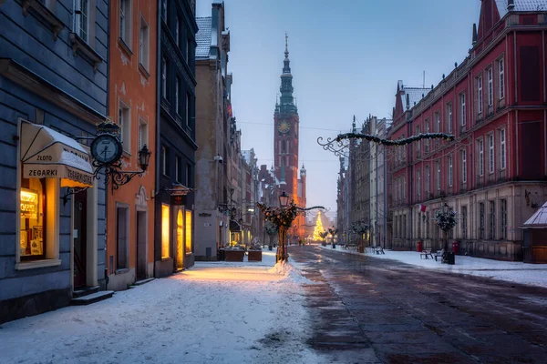 Gdansk Poland December 2021 Beautiful Architecture Main Town Gdansk Snowy — стоковое фото