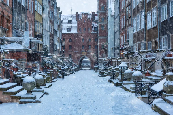 Schöne Mariacka Straße Danzig Verschneiten Winter Polen — Stockfoto