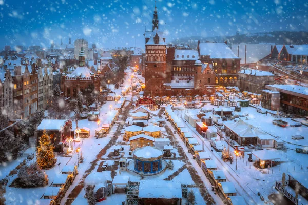 Beautiful Christmas Fair Old Town Gdansk Snowy Dawn Poland — 图库照片