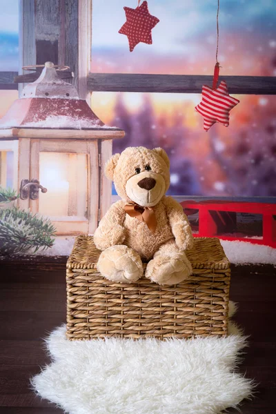 Teddy Bear Festive Setting Christmas — Stock Photo, Image