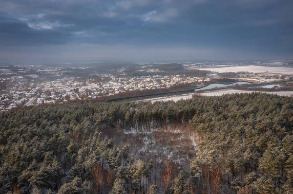 Aerial Landscape Snowy Forest Winter Poland — Stock Photo, Image