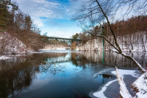 Winter Landscape Radunia River Forest Kashubia Poland — Stock Fotó