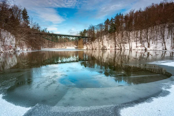Téli Táj Radunia Folyó Erdő Kashubia Lengyelország — Stock Fotó
