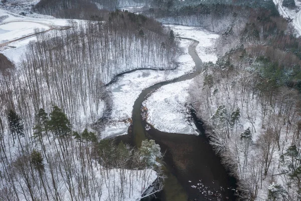 Zimní Scenérie Řeky Radunia Klikatí Kašubie Polsko — Stock fotografie