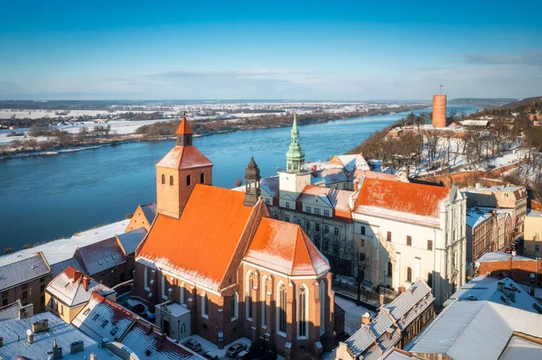 Grudziadz Stad Bij Vistula Rivier Besneeuwde Winter Polen — Stockfoto