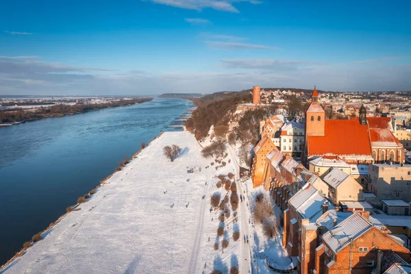 Město Grudziadz Řeky Visly Zasněžené Zimě Polsko — Stock fotografie