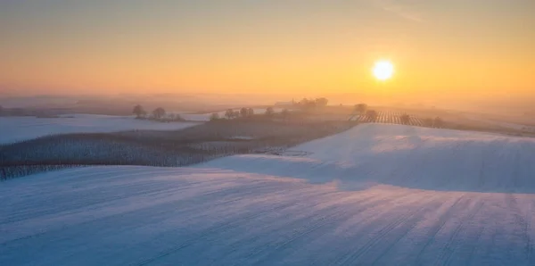 Vinterlandskap Kociewie Fält Vid Solnedgången Polen — Stockfoto