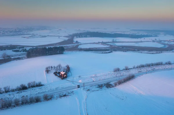 Paesaggio Invernale Dei Campi Kociewie Tramonto Polonia — Foto Stock