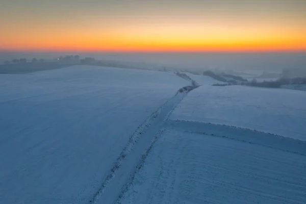 Winter Scenery Kociewie Fields Sunset Poland — Zdjęcie stockowe