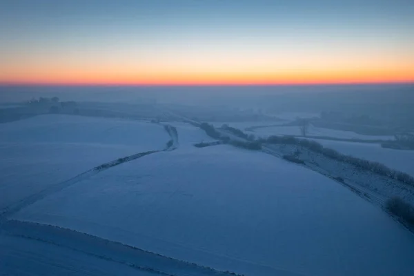 Cenário Inverno Dos Campos Kociewie Pôr Sol Polónia — Fotografia de Stock