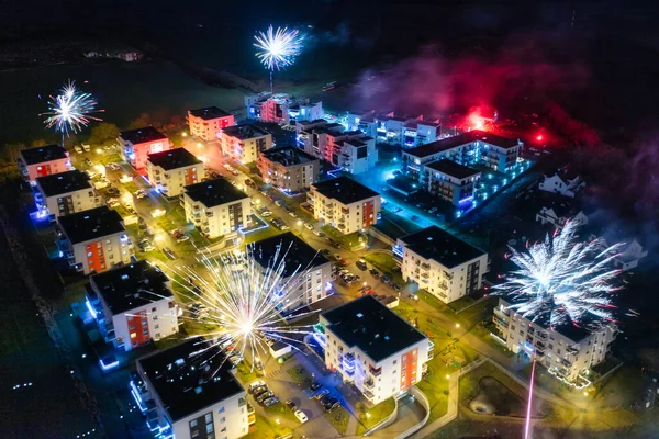 New Years Fireworks Display Rotmanka Poland — Stock Photo, Image