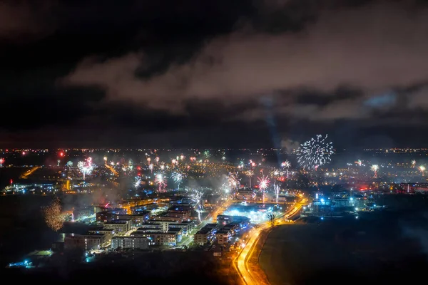 New Years Fireworks Display Pruszcz Gdanski Poland — Stock Photo, Image