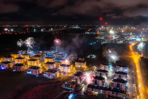 New Years Fireworks Display Rotmanka Poland — Stock Photo, Image