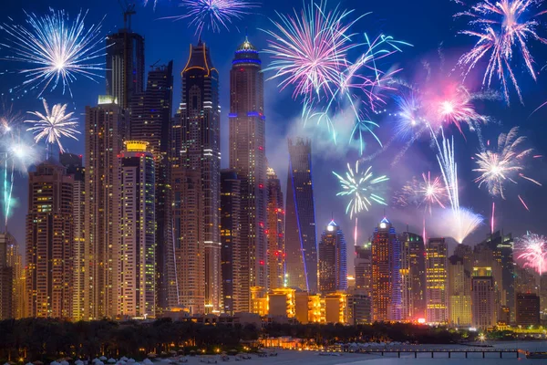 Exposição Fogos Artifício Ano Novo Dubai Emirados Árabes Unidos — Fotografia de Stock