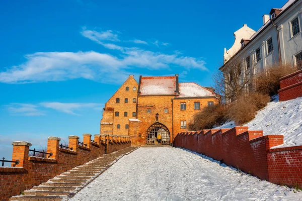 Kışın Vistula Nehrinin Kıyısındaki Grudziadz Şehrinin Ambarları Polonya — Stok fotoğraf