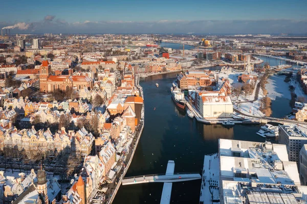 Letecký Pohled Hlavní Město Gdaňsk Zasněžené Zimě Polsko — Stock fotografie
