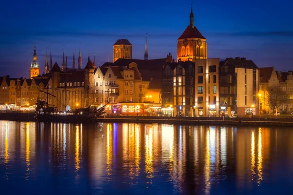 Geweldige Architectuur Van Gdansk Oude Stad Door Rivier Motlawa Schemering — Stockfoto
