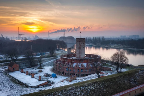 Wisloujscie Kalesi Kışın Martwa Wisla Nehrinde Gdansk Polonya — Stok fotoğraf