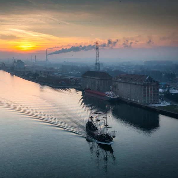 Landschaft Des Flusses Martwa Wisla Bei Sonnenuntergang Danzig Polen — Stockfoto