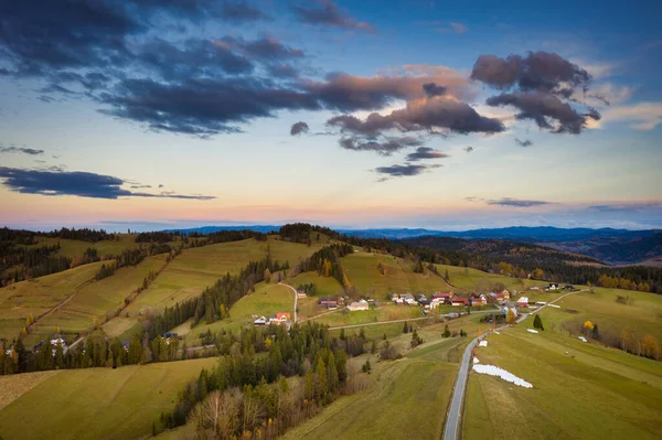 Belo Pôr Sol Prado Sob Montanhas Tatra Outono Polónia — Fotografia de Stock