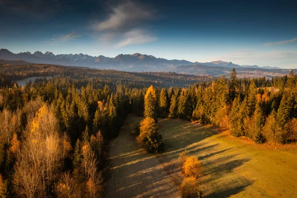 Krásný Východ Slunce Louce Pod Tatrskými Horami Podzim Polsko — Stock fotografie