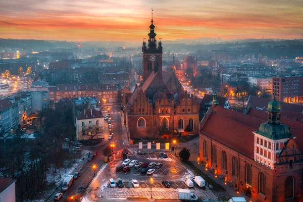 Hermosa Puesta Sol Sobre Casco Antiguo Ciudad Gdansk Polonia — Foto de Stock