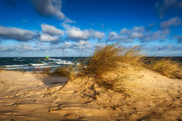 Giornata Ventosa Sulla Spiaggia Invernale Sul Mar Baltico Danzica Polonia — Foto Stock