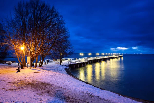 Winterpier Der Ostsee Gdynia Orlowo Morgengrauen Polen — Stockfoto