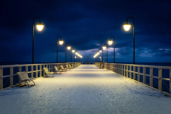 Cais Inverno Junto Mar Báltico Gdynia Orlowo Amanhecer Polónia — Fotografia de Stock